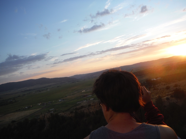 The valley town of Meeker, the sunset, and Dana's luscious locks.
